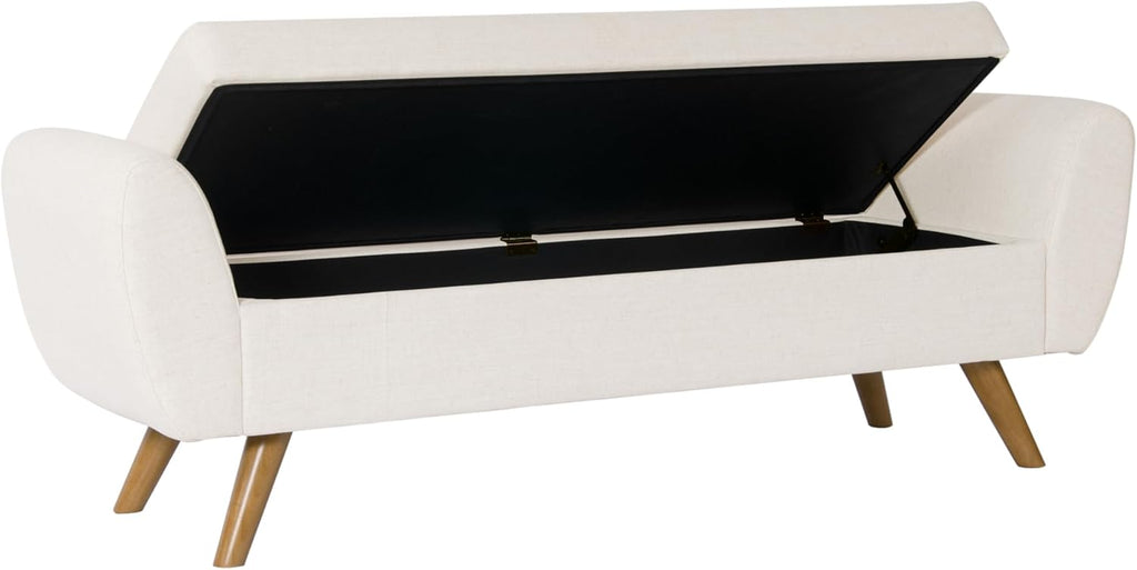 HomePop Modern Storage Bench with Wood Legs |Homepop Home Décor|Bench with Storage for Living Room & Bedroom - Cream Woven