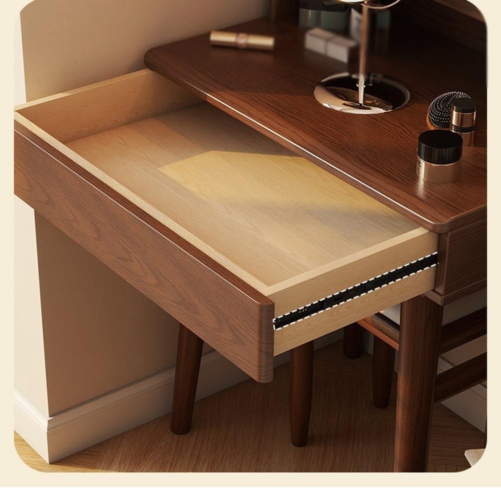Vanity Table Vintage Solid Wood Vanity Dresser Set - Chic French Corner Makeup Table with Storage Cabinet Dresser Desk
