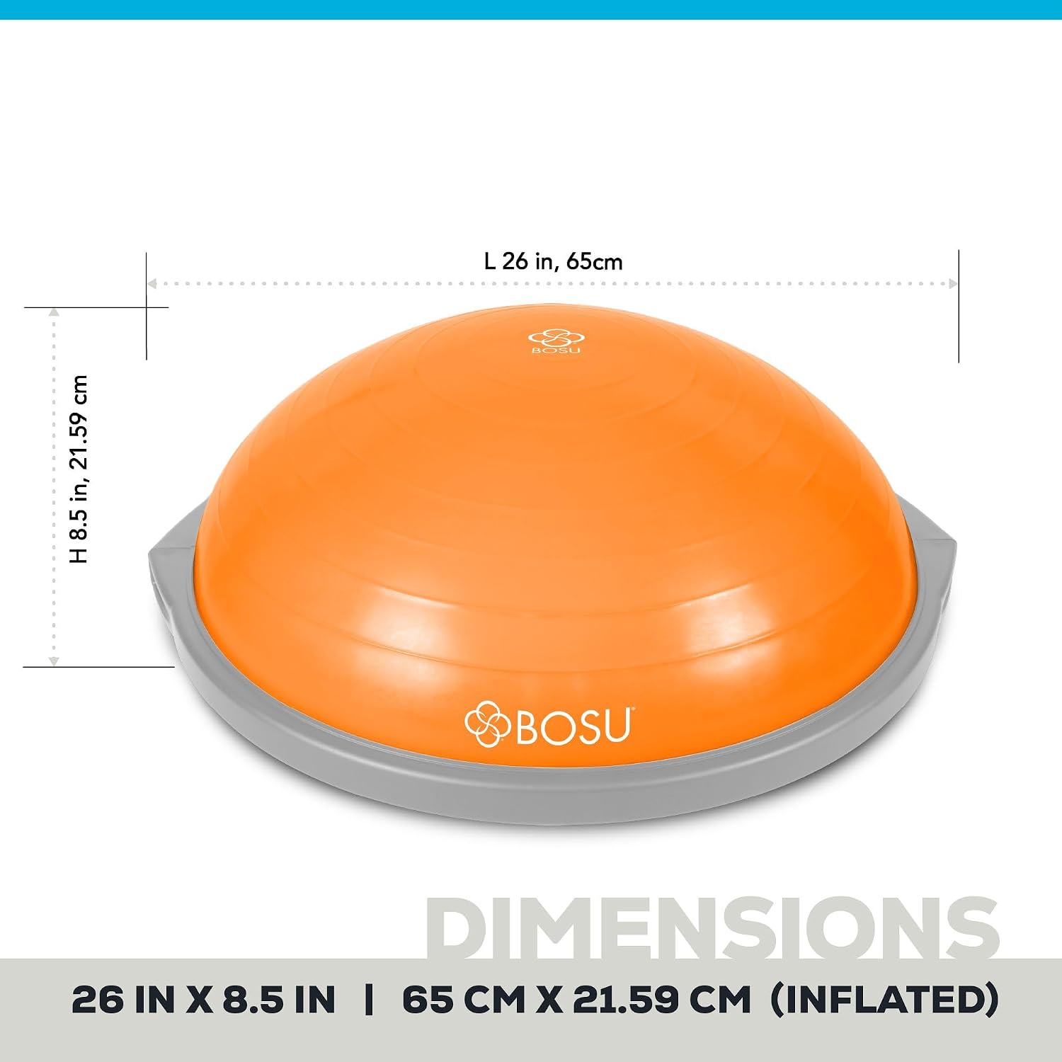 Bosu Balance Ball Exercise Trainer, Home Gym Equipment w/Guided Workouts & Pump, 26' Inflatable Fitness Platform for Strength Training, Standing, Balancing, and Core Workout