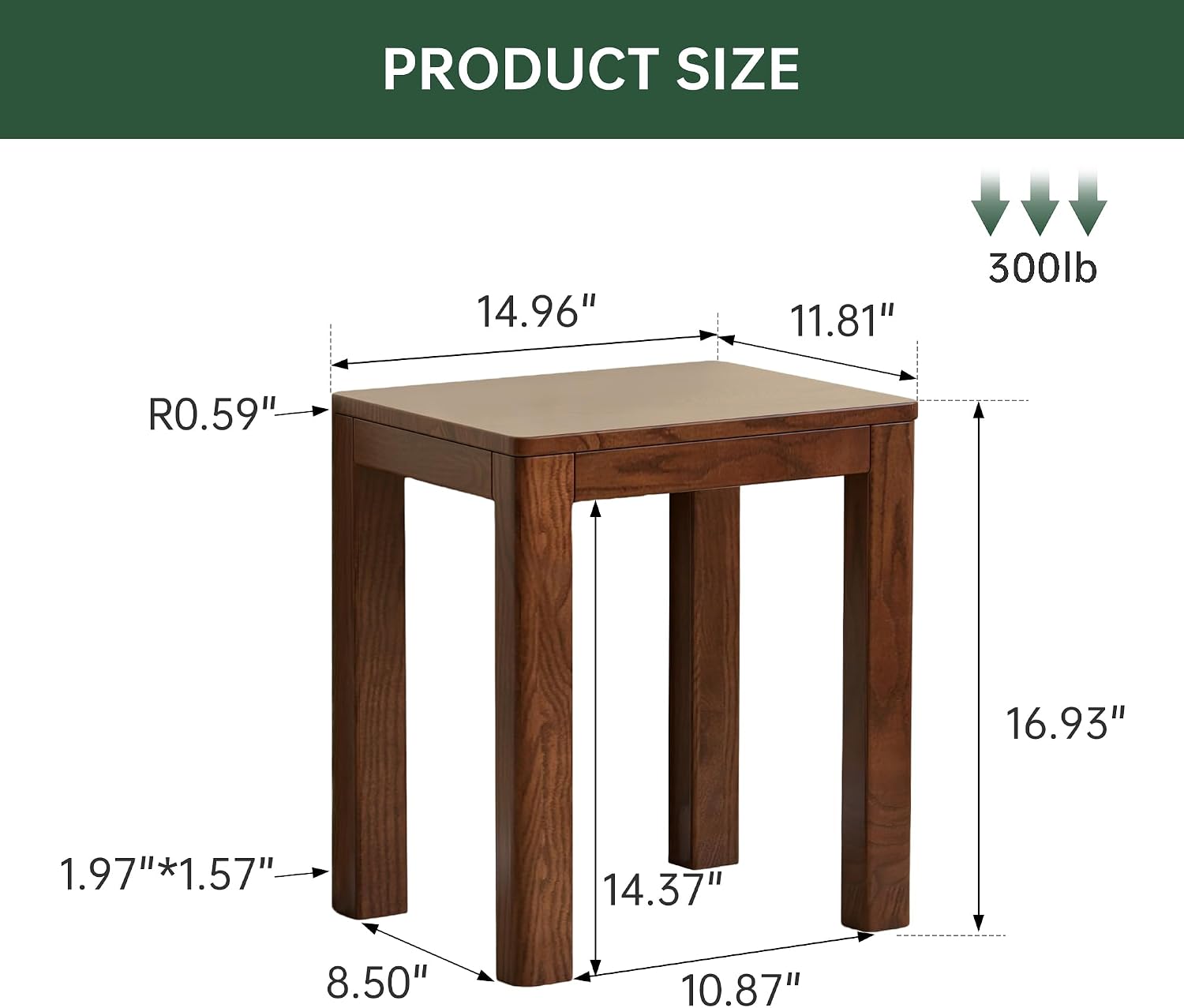 100% Solid Wood Stool, Walnut Oak Wood Ottoman Footrest Stool Vanity Chair Bench Seat for Entryway Dining Bedroom Makeup (Walnut no Cushion, 2)