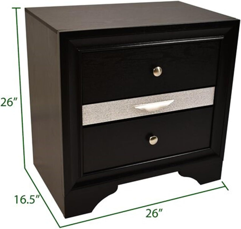 Luxurious Multi-Piece Bedroom Furniture Set with LED Headboard, Stone-Accented Drawer Pulls, and Soft-Tufted Upholstery (Black,Queen 4 PCS Set)