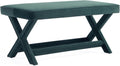 Manhattan Comfort Abigail Double Ottoman Bench Upholstered in Velvet Fabric, Luxurious Accent Vanity Stool with Stylish X-Crossed Legs, Solid Wood Frame, Plush Piped Cushion, Fully Assembled, Green