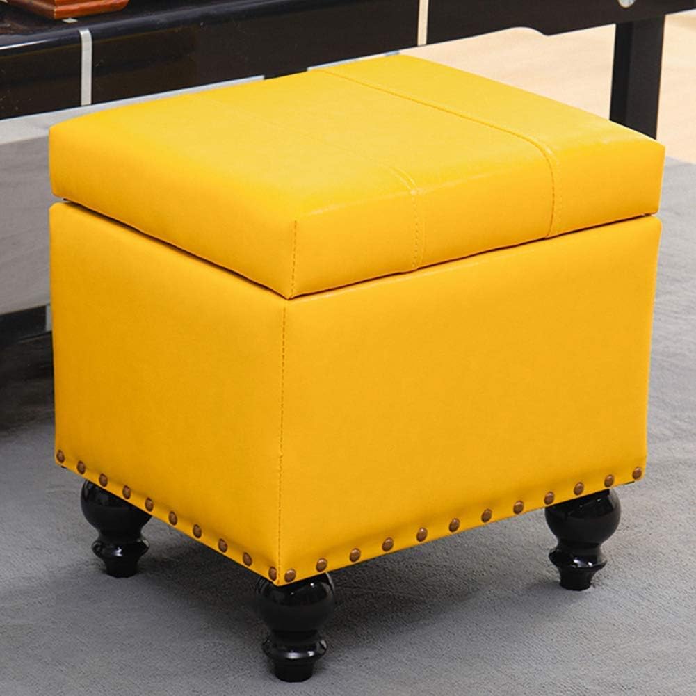 BTZHY Vanity Chair,Cube Faux Leather Storage Ottoman Foot Stool Pouf Bench Seat,Toy Box with Hinge Top Organizer Box Pouf Chest-Yellow 40x34x40cm