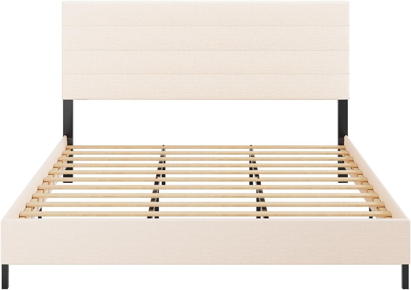 Furnihome King Size Bed Frame, Modern Upholstered Bed Frame King with Adjustable Linen Headboard, Wooden Slats Support Platform, No Box Spring Needed,Easy Assembly,Beige