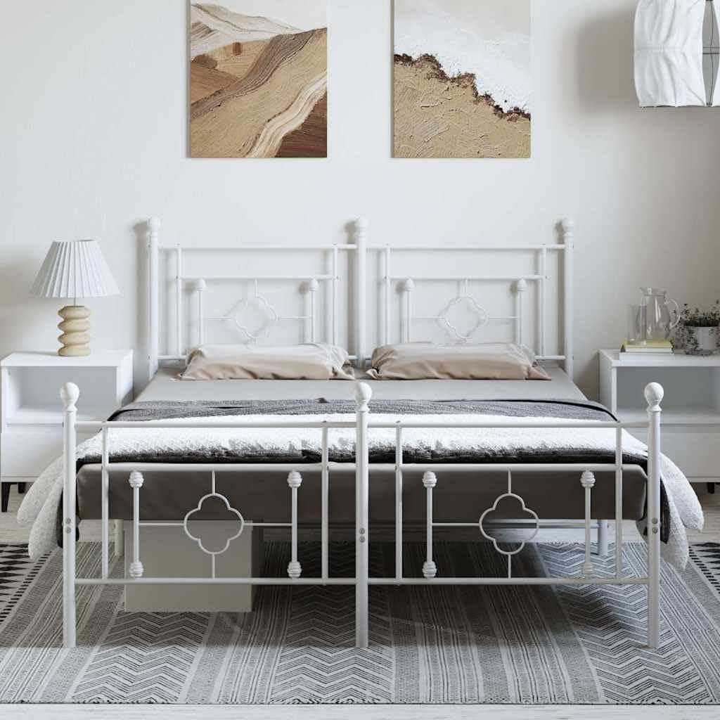 White Powder-Coated Steel King Size Bed Frame with Underbed Storage, Modern Metal Platform Bed Frame for Bedroom Furniture, Contemporary Design and Easy Assembly