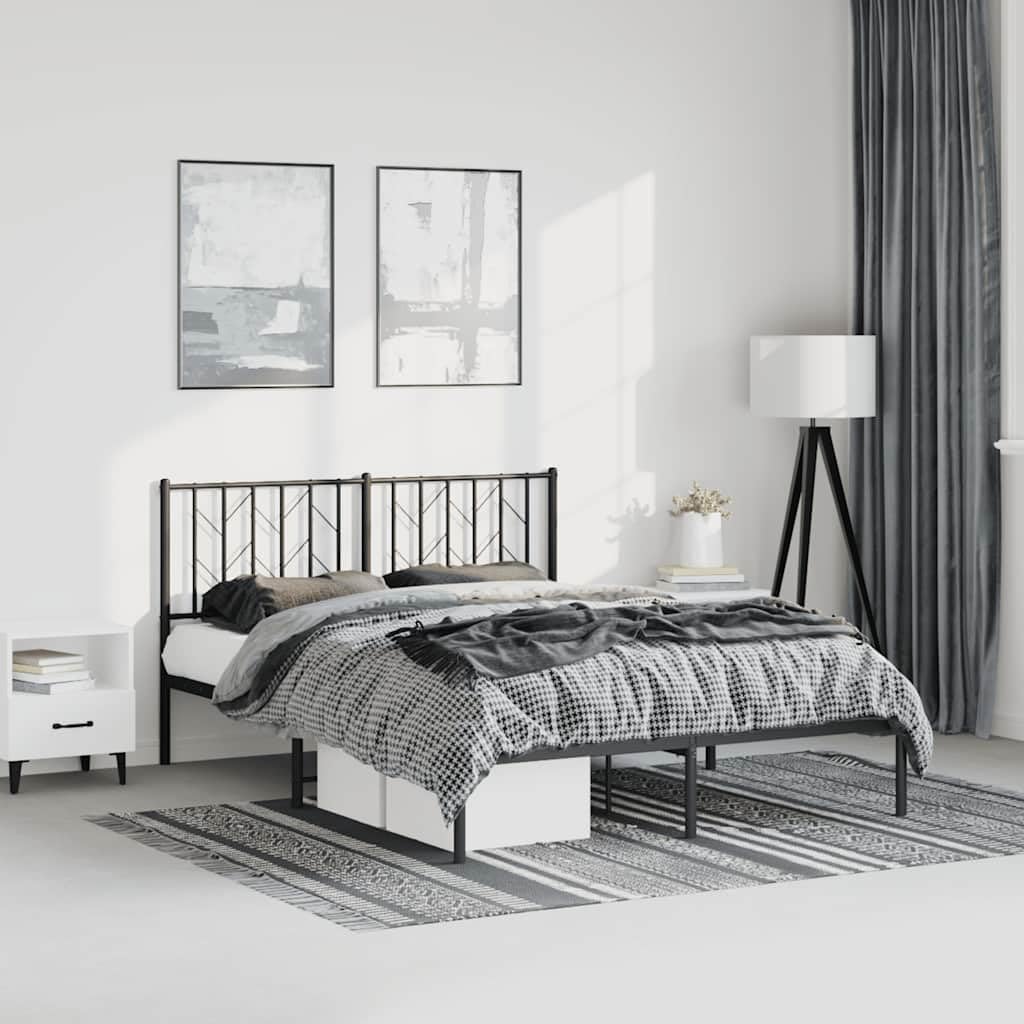 King Bed Frame Metal Steel Platform Bed Frame with Headboard Black Powder-Coated Indoor Bedroom Furniture Heavy Duty Storage Underneath