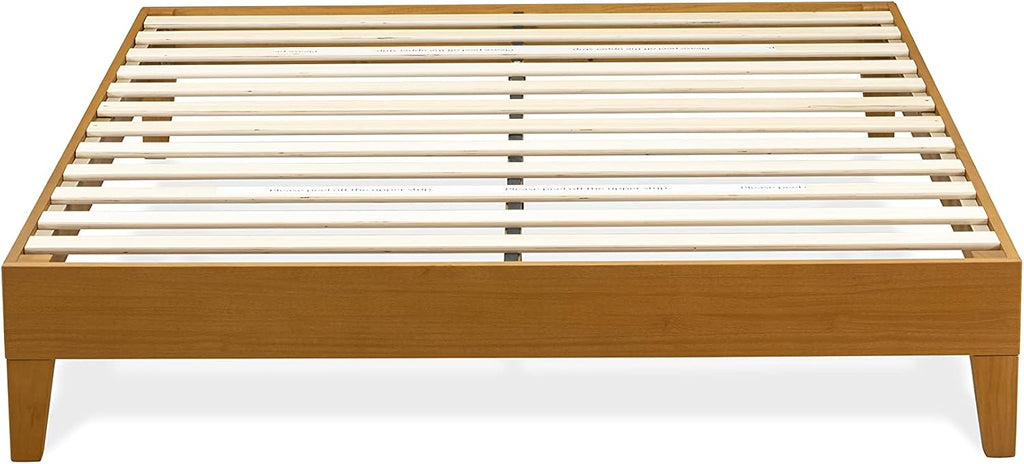 East West Furniture NVP-23-Q Queen Size Platform Bed Frame with 4 Hardwood Legs and 2 Extra Center Legs - Oak Finish
