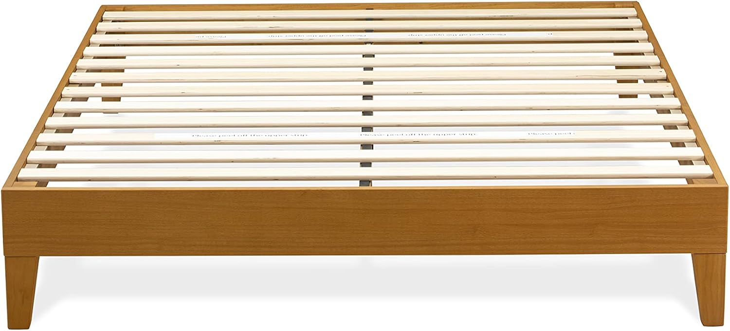 East West Furniture NVP-23-Q Queen Size Platform Bed Frame with 4 Hardwood Legs and 2 Extra Center Legs - Oak Finish