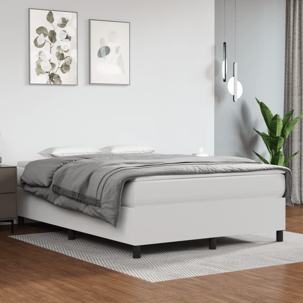 White Faux Leather Full Bed Frame with Stain-Resistant Fabric and Robust Support, 53.9 cm Wide 76 cm Long, Modern Design for Contemporary Bedroom, Durable Materials