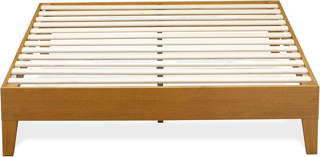East West Furniture NVP-23-F Full Platform Bed Frame with 4 Solid Wood Legs and 2 Extra Center Legs - Oak Finish