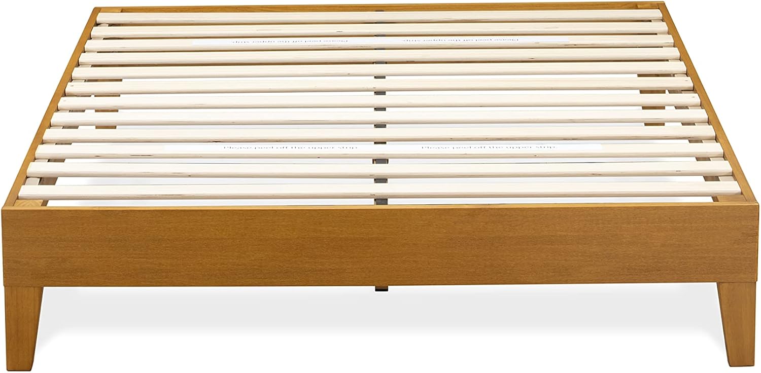 East West Furniture NVP-23-F Full Platform Bed Frame with 4 Solid Wood Legs and 2 Extra Center Legs - Oak Finish