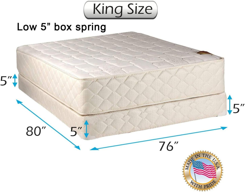 DS USA USA Grandeur Deluxe Two-Sided King Size Mattress and Low 5' Height Box Spring Set with Metal Bed Frame - Orthopedic Type, Quilted Fabric Cover, Premium Edge Guards, Longlasting Comfort