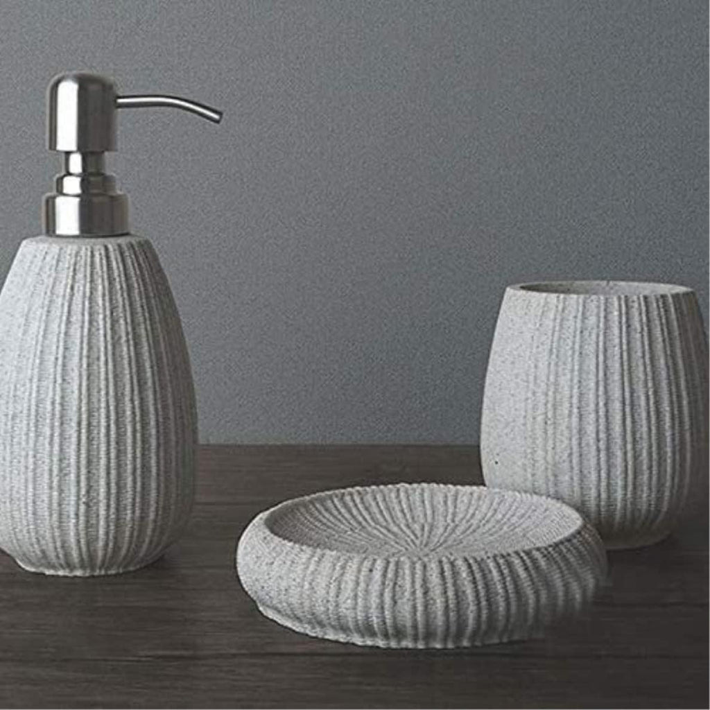 Vanity Bathroom Decor, Bathroom Accessory Set Stone Effect Bathroom Set 4 Piece Bath Ensemble for Decor and Housewarming Gift Set Housewarming Gift(Grey)