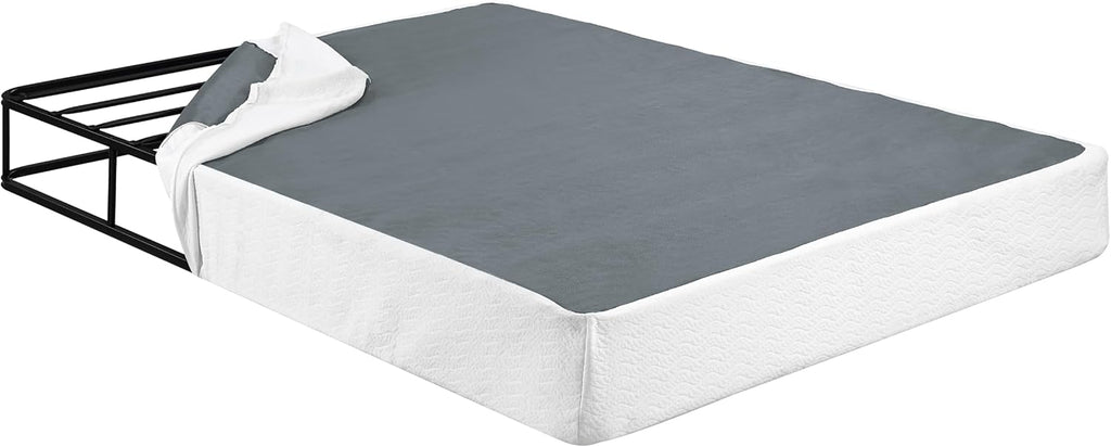 Eastern King Mattress Foundation 1pc Black Metal Frame with Textured Fabric Cover