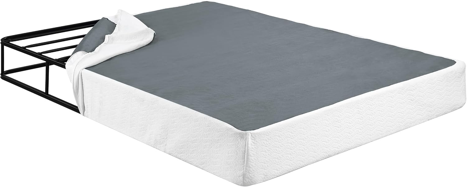 GOWE California King Mattress Foundation 1pc Black Metal Frame with Textured Fabric Cover