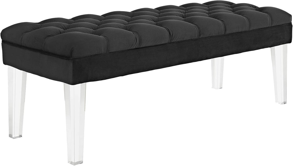 Modway Valet Tufted Button Performance Velvet Upholstered Bedroom Or Entryway Bench with Acrylic Legs in Black