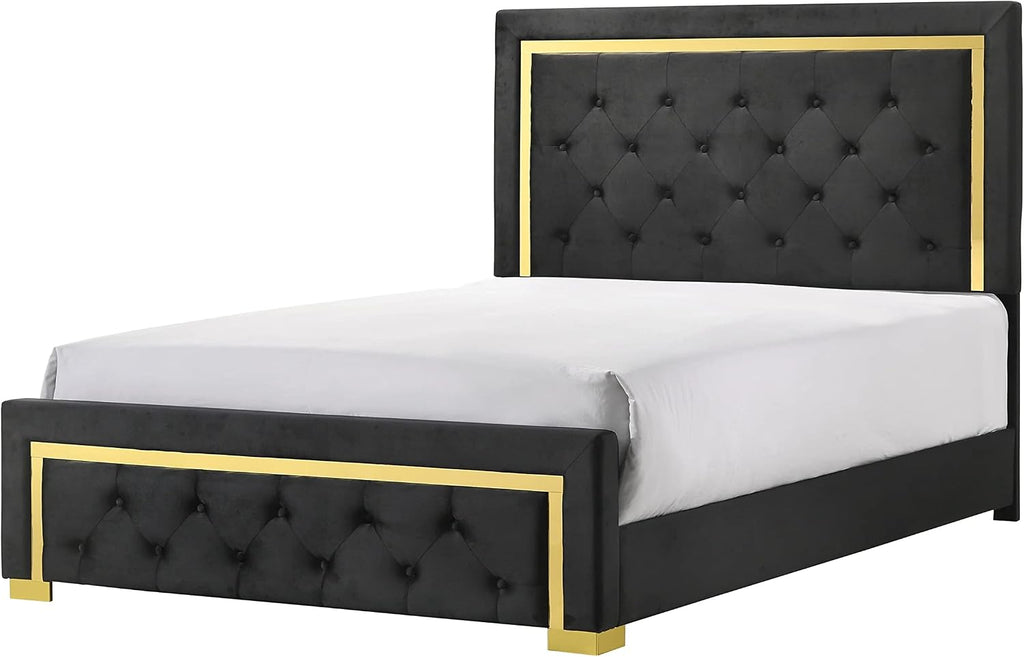 Modern Glam Beautiful 5pc Master Bedroom Set King Size Panel Bed Furniture Gold Black Finish