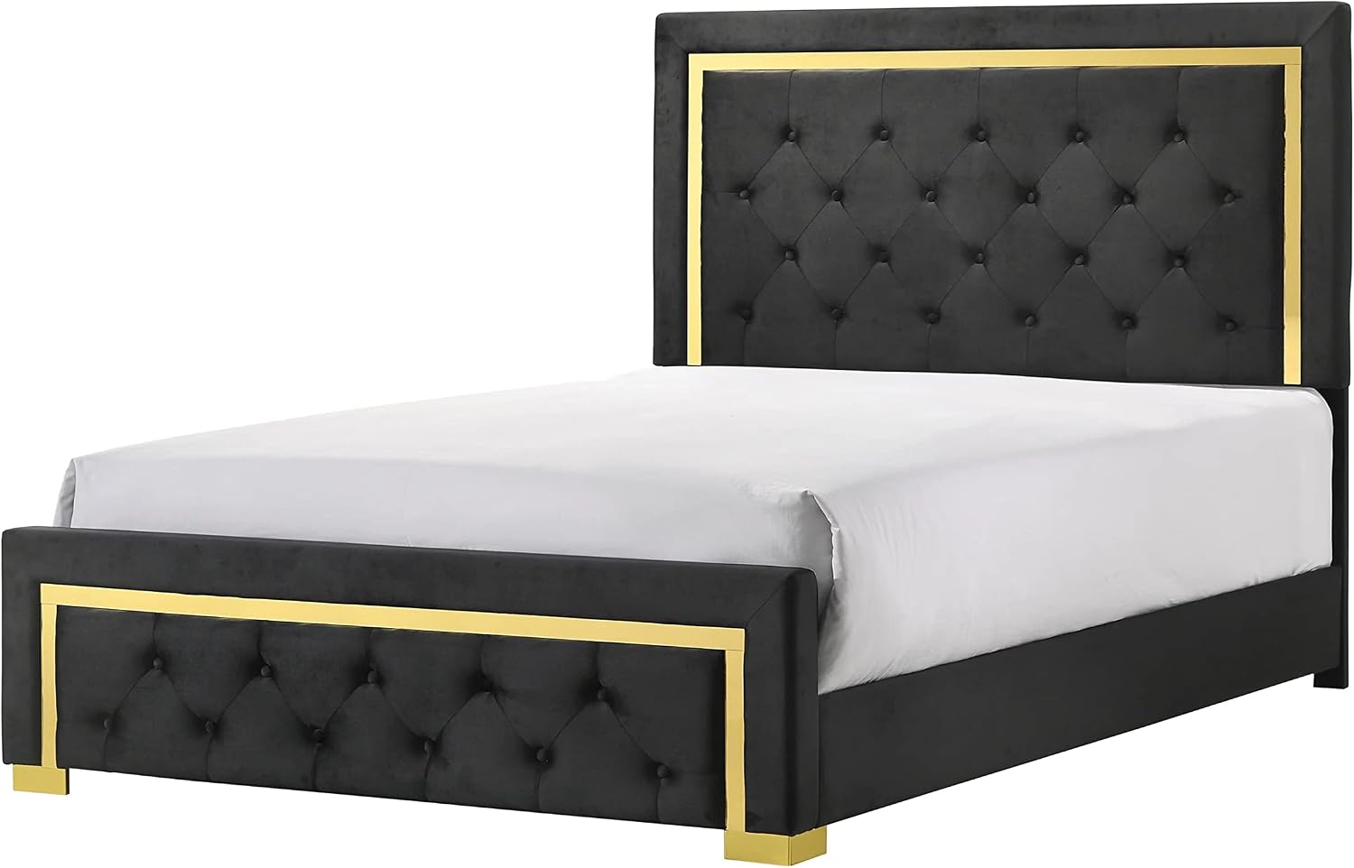 Modern Glam Beautiful 5pc Master Bedroom Set King Size Panel Bed Furniture Gold Black Finish