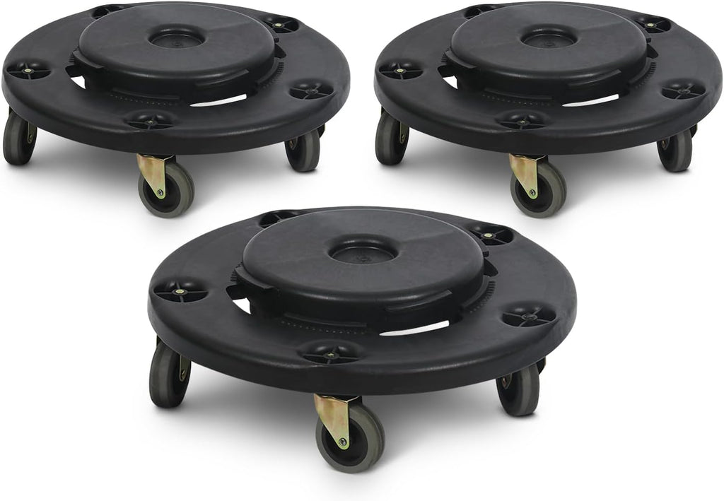 PLASTIC PRINCE Trash Can Dolly with Wheels Black Garbage Can Wheels Transports 20 Gallon 32 Gallon 44 Gallon and 55 Gallon Brute Trash Can Dolly for Restaurants Offices Commercial Environments, 3 Pack