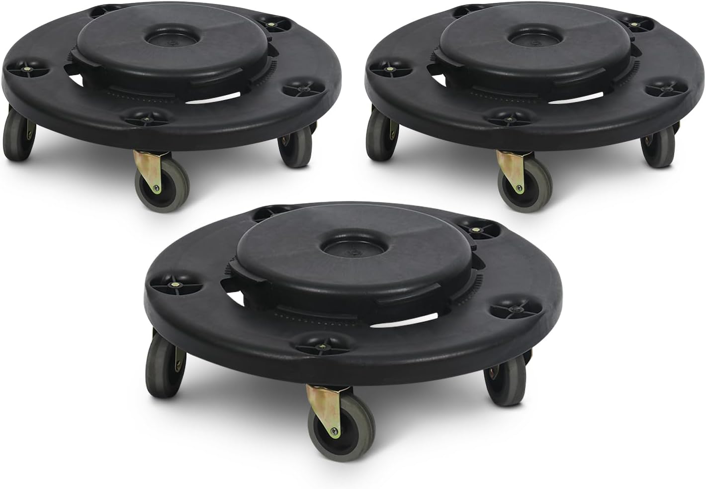 PLASTIC PRINCE Trash Can Dolly with Wheels Black Garbage Can Wheels Transports 20 Gallon 32 Gallon 44 Gallon and 55 Gallon Brute Trash Can Dolly for Restaurants Offices Commercial Environments, 3 Pack