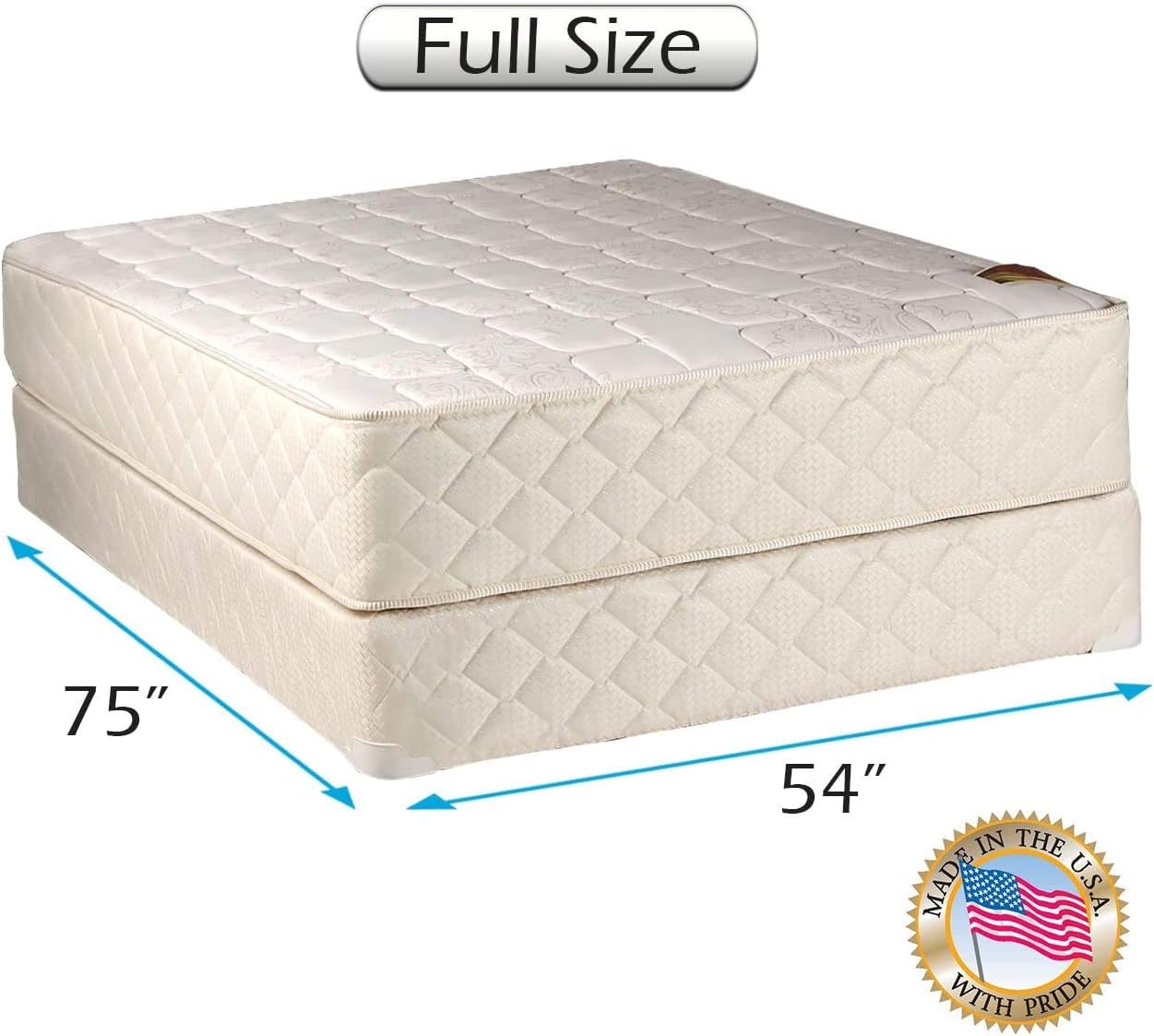Dream Solutions USA DS USA Grandeur Deluxe 2-Sided Gentle Firm Mattress Set with Metal Bed Frame - Spine Support, Premium Edge Guards, Long Lasting Comfort (Full 54'x75'x12')