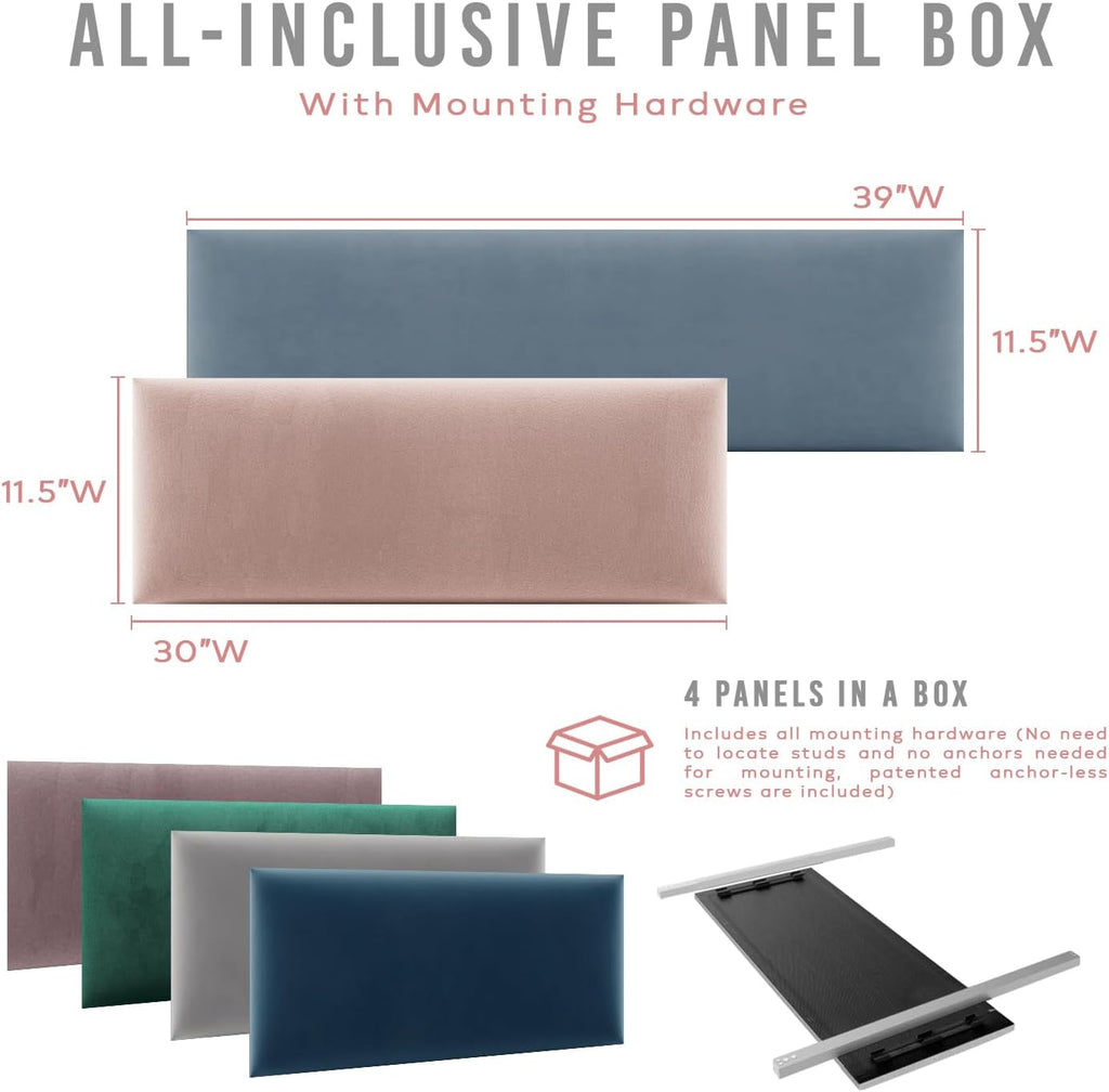 Vänt Upholstered Wall Panels - King/Cal King Size Wall Mounted Velvet Headboards - Velvet Black - Twin/King - Set of 4 Panels (Each Individual Panel 39'x11.5')