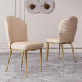 2PCS Back Chair Modern Dining Room Chair Padded Kitchen Chair Armless Leisure Reception Chairs with Gold Legs,Vanity Chair Corner Chairs,Light Khaki