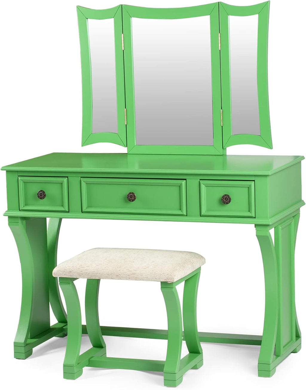 Poundex Bobkona Edna Vanity Set with Stool, Apple Green