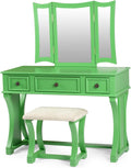 Poundex Bobkona Edna Vanity Set with Stool, Apple Green