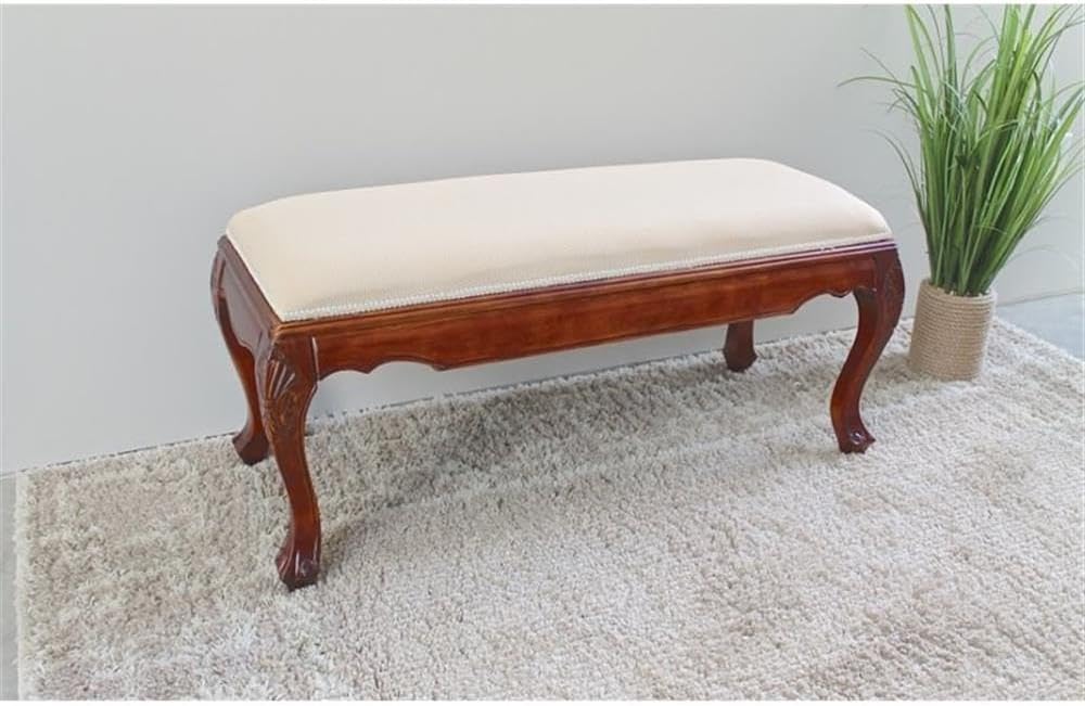 International Caravan Furniture Piece Carved Foot of Bed Bench, 0