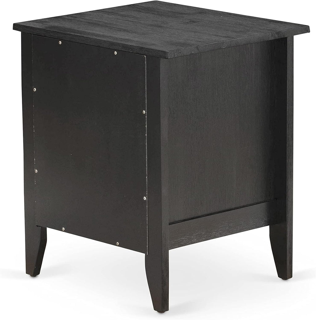 East West Furniture GB25K-1GA06 2-Pc Granbury Bed Set with Button Tufted Platform Bed and 1 Wire Brushed Black Mid Century Modern Nightstand - Dark Brown faux Leather with Black Texture and Black Legs