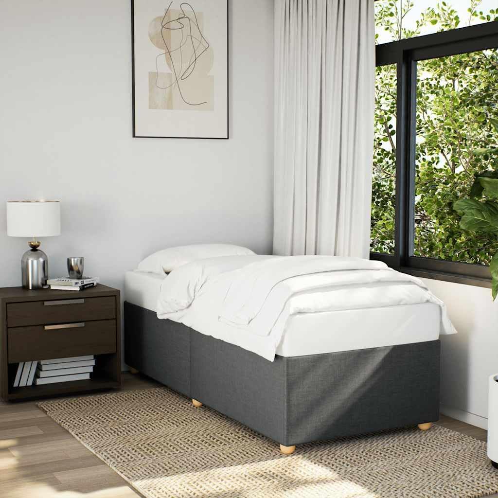 Twin XL Bed Frame Dark Grey 100% Polyester Plywood Engineered Wood Modern Upholstered Platform with Built-in Slats for Mattress Support Durable Breathable Fabric Easy Assembly