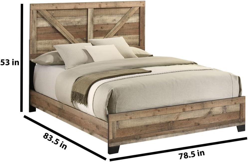Best Quality Furniture 3 Piece Weathered Brown Pine Wood Bedroom Set in King