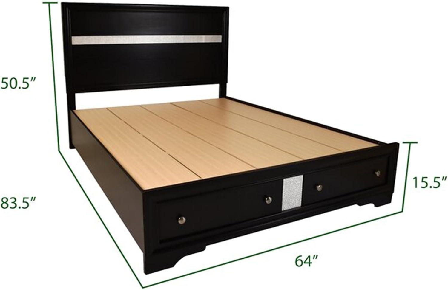 Luxurious Multi-Piece Bedroom Furniture Set with LED Headboard, Stone-Accented Drawer Pulls, and Soft-Tufted Upholstery (Black,Queen Bed)
