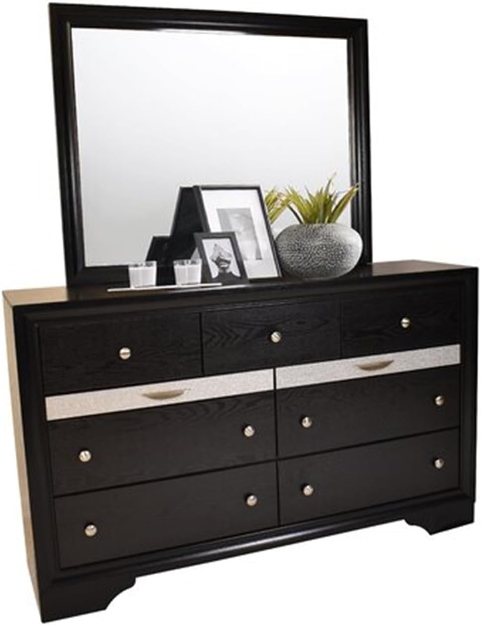 Luxurious Multi-Piece Bedroom Furniture Set with LED Headboard, Stone-Accented Drawer Pulls, and Soft-Tufted Upholstery (Black,King 4 PCS Set)