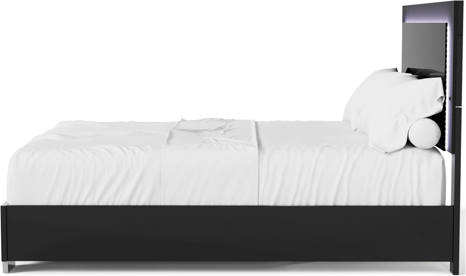 Furniture of America Alistair Modern Wood 2-Piece Bedroom Set with LED on Headboard Bed, Ball-Bearing Glides, Vertical Chrome Handles on Nightstand, Box Spring Required, King, Black