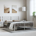 Metal Bed Frame Queen Size White Steel Platform Bedframe with Footboard and Underbed Storage Space, Sturdy Bed Base for Bedroom Furniture