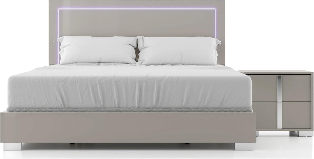 Furniture of America Alistair Modern Wood 2-Piece Bedroom Set with LED on Headboard Bed, Ball-Bearing Glides, Vertical Chrome Handles on Nightstand, Box Spring Required, King, Light Taupe