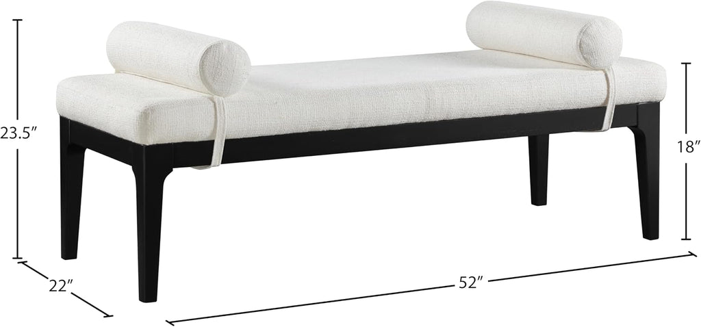 Meridian Furniture 22073Cream Priscilla Collection Art Deco Bench with Rich Linen Textured Interwoven Polyester Fabric, Light Beige Weave, Finished Solid Wood, 52' W x 22' D x 23.5' H, Cream