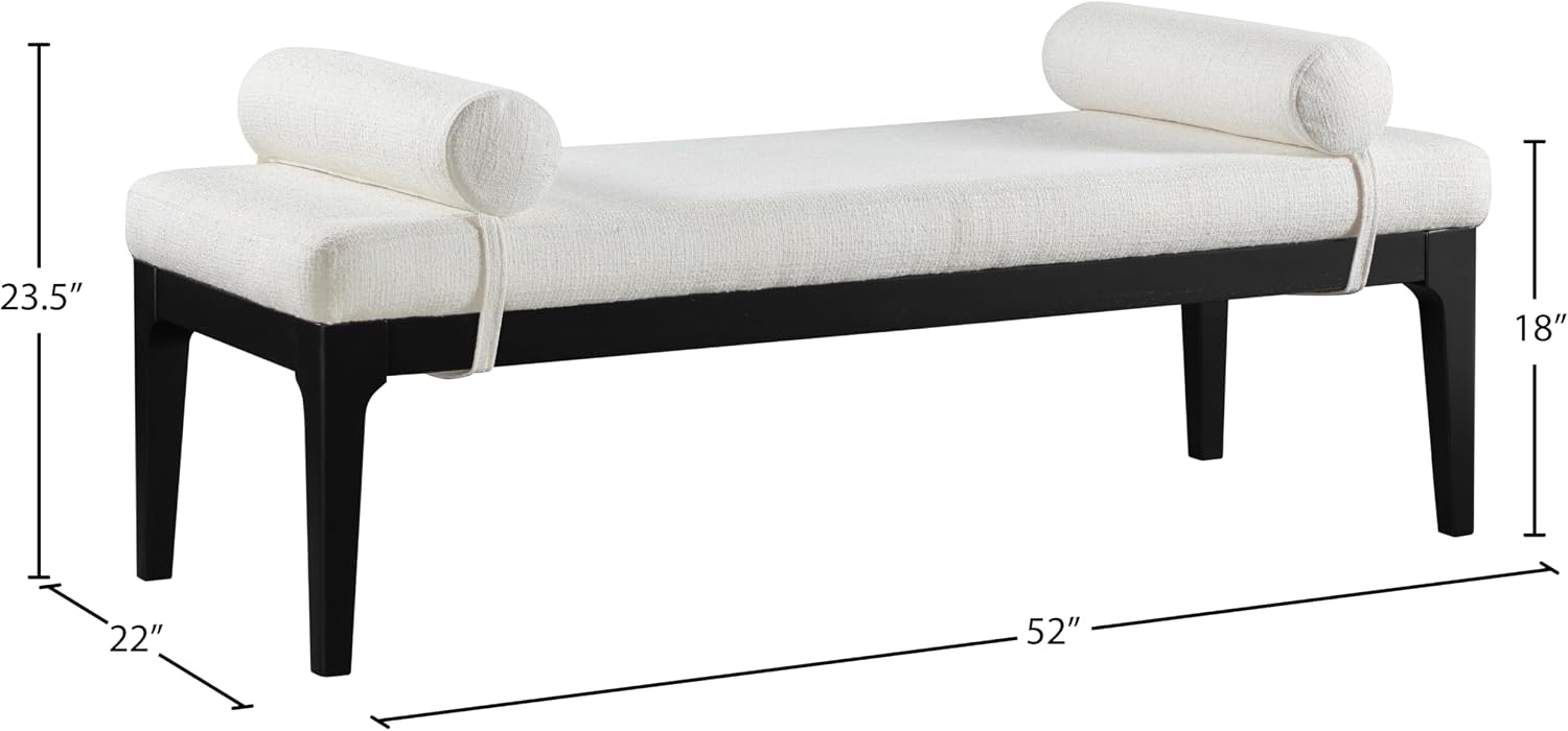 Meridian Furniture 22073Cream Priscilla Collection Art Deco Bench with Rich Linen Textured Interwoven Polyester Fabric, Light Beige Weave, Finished Solid Wood, 52' W x 22' D x 23.5' H, Cream