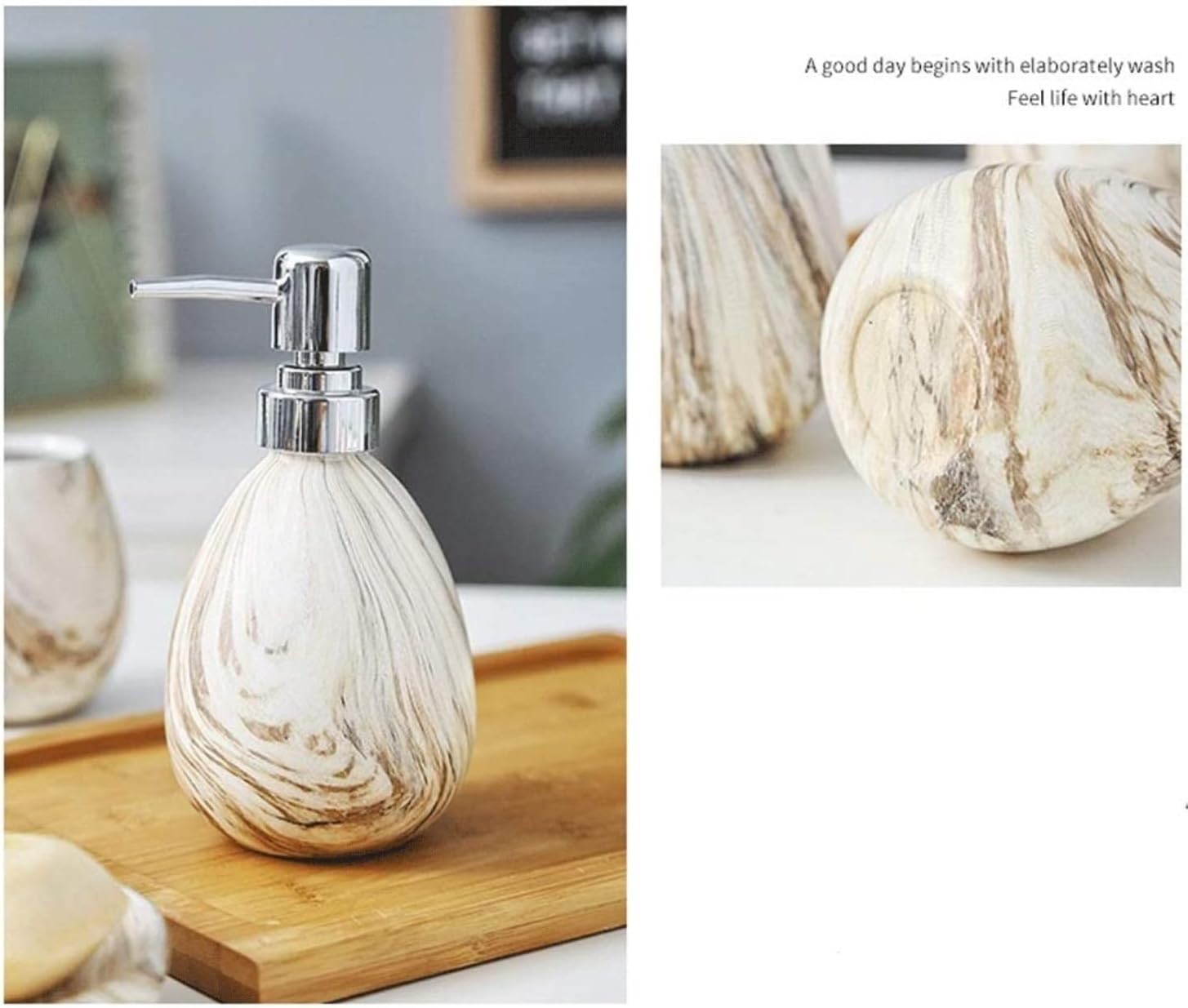 Vanity Bathroom Decor, Bathroom Accessories Set Soap Dispenser Art Texture 6 Piece Ceramic European Style Bath Set Collection Housewarming Gift