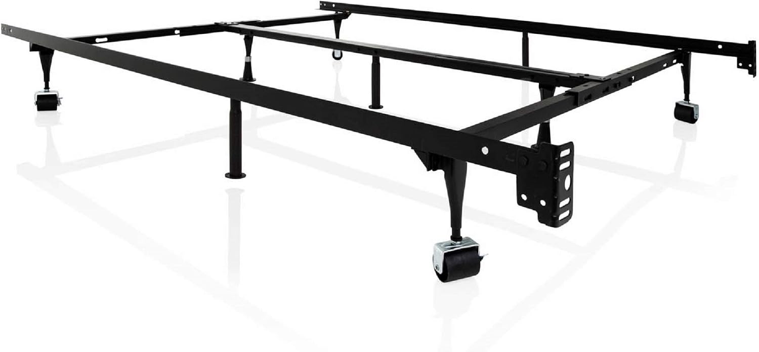 MALOUF Heavy Duty 9-Leg Adjustable Metal Bed Frame with Center Support and Rug Rollers - UNIVERSAL (King, Cal King, Queen, Full, Twin XL, Twin), Standard 7.5' Clearance