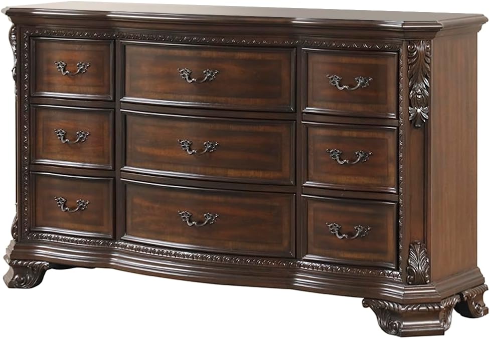 Style 4 Pc King Bedroom Set with Wood Carvings Made with Wood in Walnut