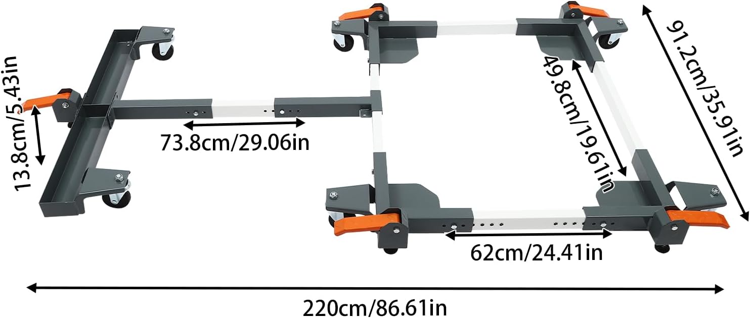 Adjustable Mobile Base & T Extension Combo, 24 * 20in Bear Crawl Mobile Base + 77in T Extension, 600lbs Industrial Strength Tool Mover with Swivel Wheels for Cabinet Table Saws Heavy Duty