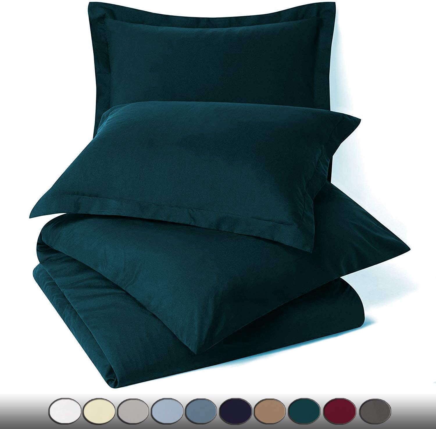 5 Piece Bed in a Bag Set 100% Egyptian Cotton 600 Thread Count Duvet Cover Pillow Shams & Fitted Sheet with Extra Deep Pocket Soft Bedding(Twin Size, Teal)