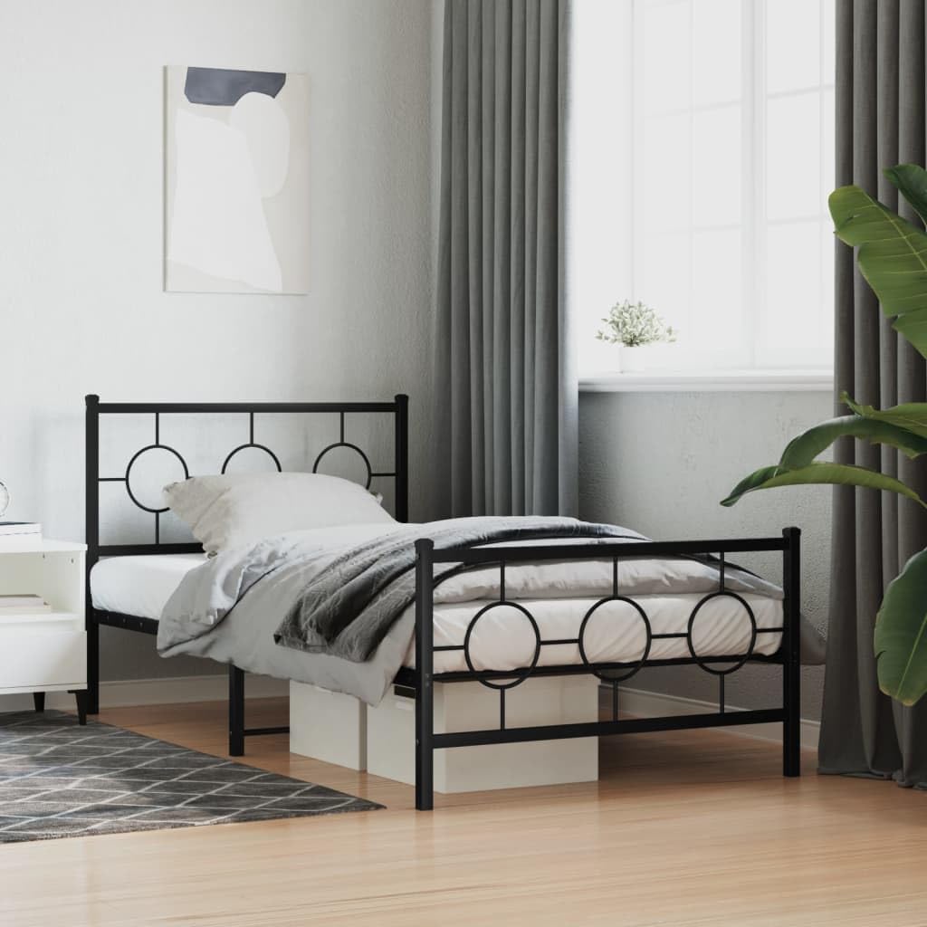Metal Bed Frame for Twin Mattress with Footboard Black 39.4'x78.7' Heavy Duty Steel Platform Bed Frame with Underbed Storage Space, Sturdy Bedroom Furniture