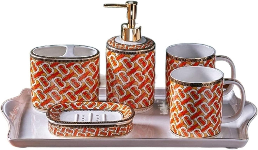 Vanity Bathroom Decor, Soap Dispenser Bottle Bathroom Accessories Set Ceramic European Vintage Bathroom Accessories Home Decor Housewarming Gift(B)