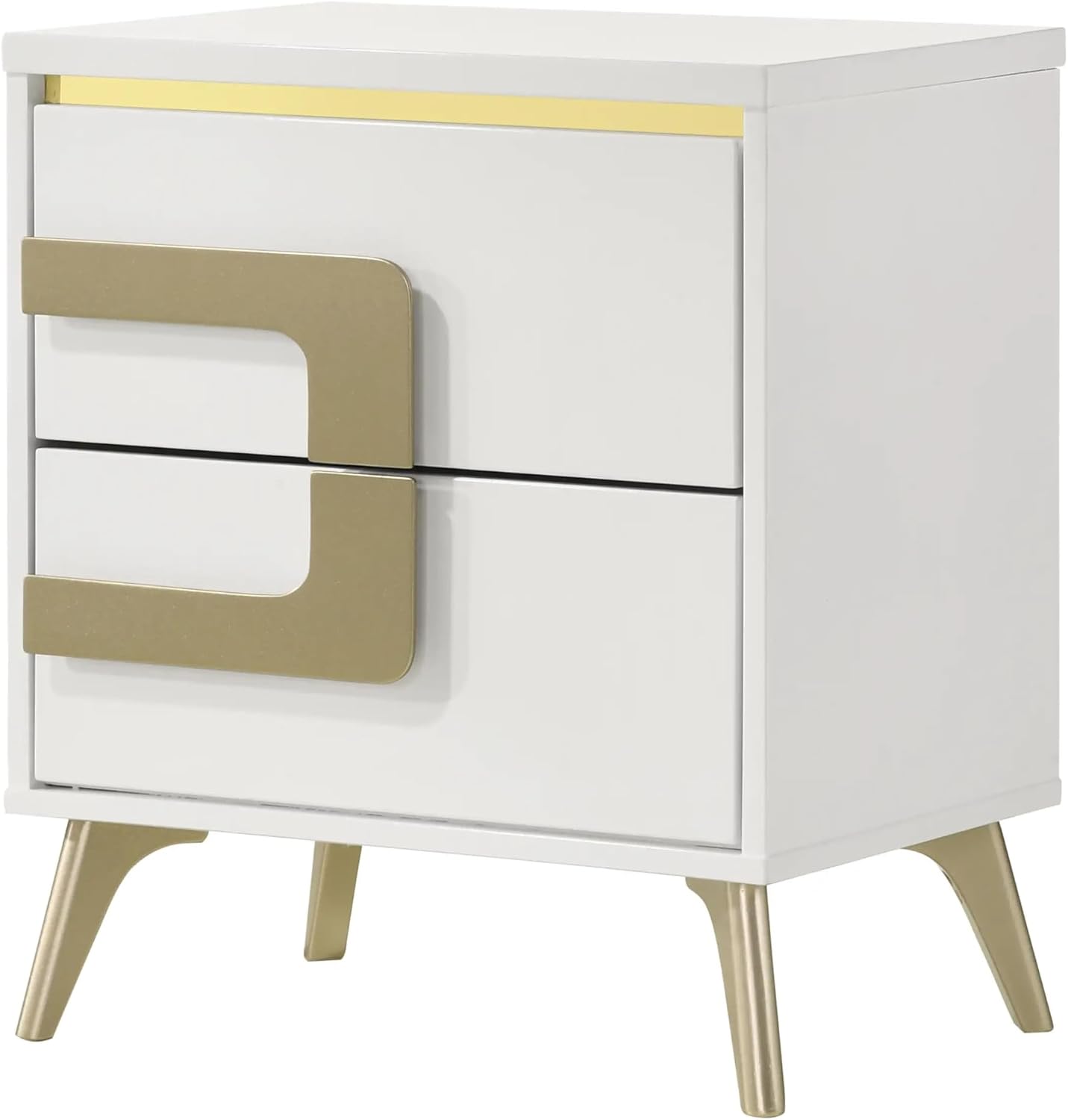 KB Designs - 4-Piece Bedroom Set, Dresser with Mirror, Chest and Nightstand, Modern White and Gold Furniture with LED Headboard and Contemporary Storage Features, Queen Size