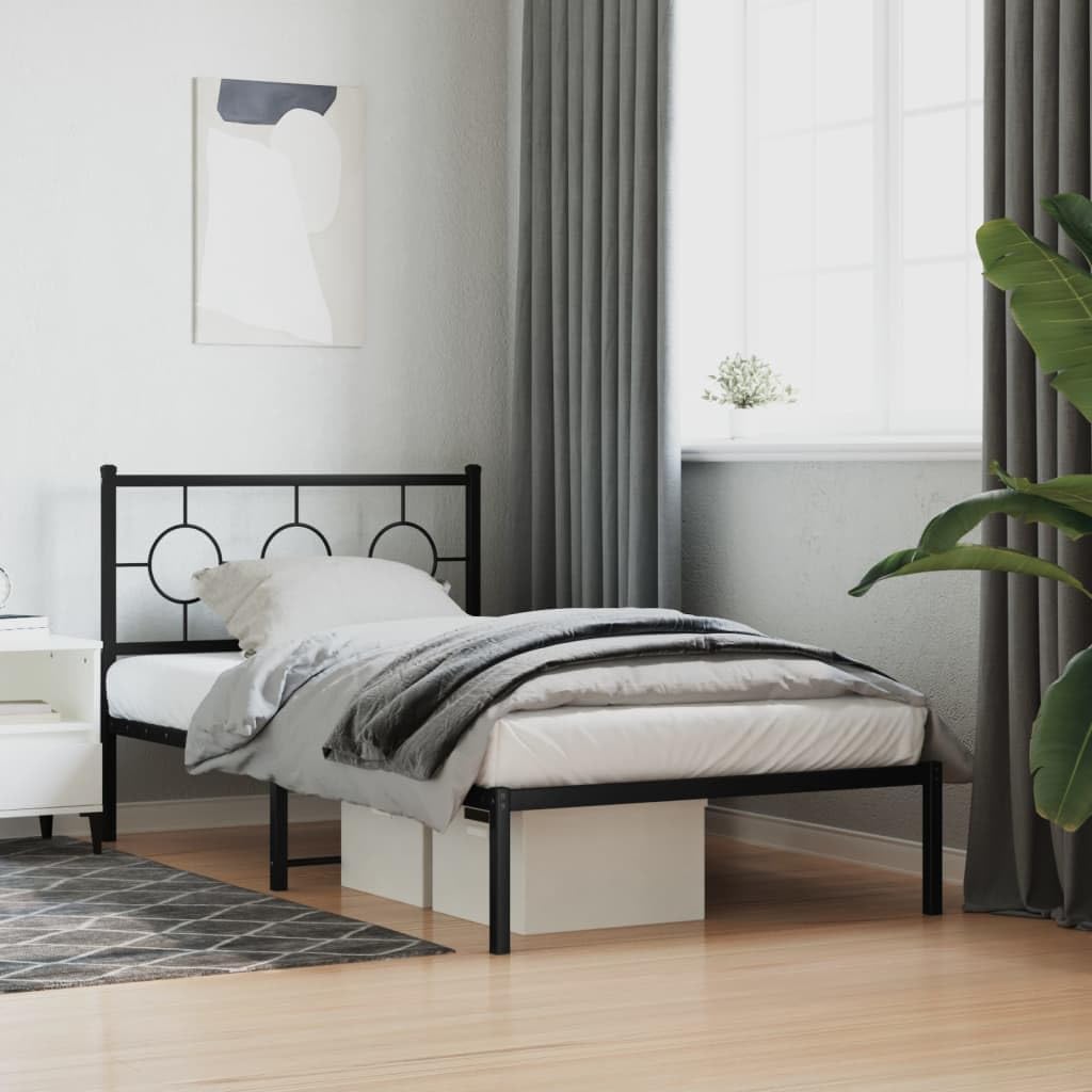 Metal Bed Frame with Headboard Black Steel Platform Bed Frame 39.4'x78.7' Queen Size Sturdy Bedframe with Underbed Storage Space for Bedroom Furniture