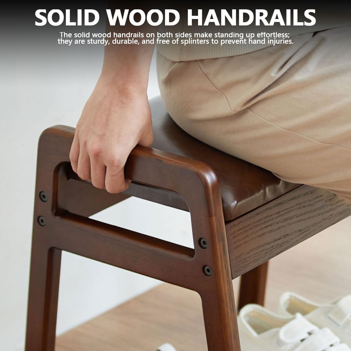 Shoe Bench, PU Vanity Stool Seatwith Wood Legs, for Entry, Hallway, Living Room, Bedroom, Walk-in Closet